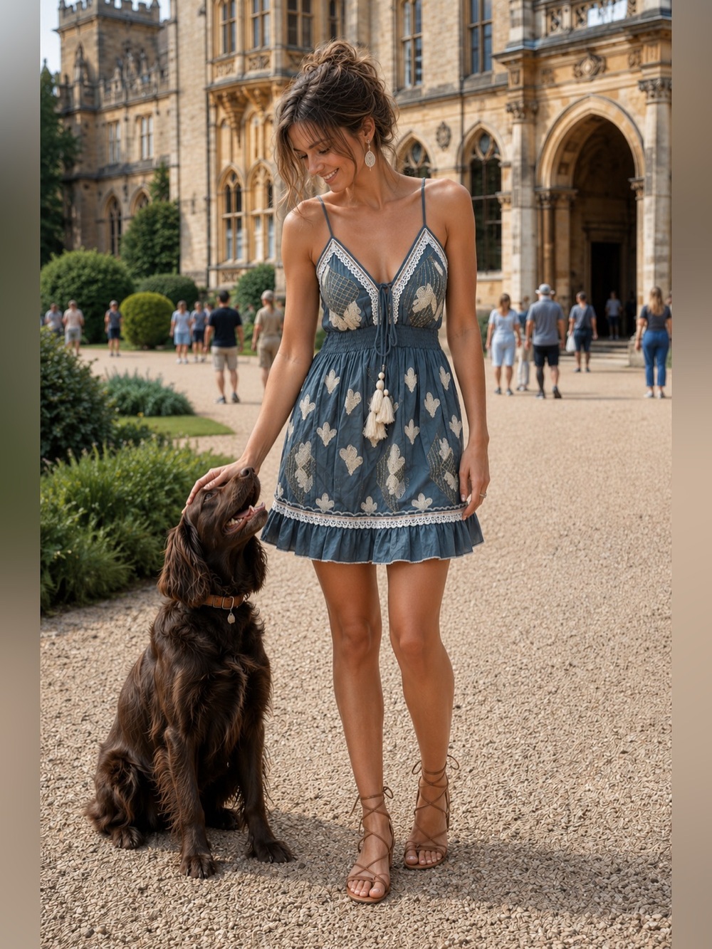 NWT Slate Blue Mini Dress with Cream Embroidery